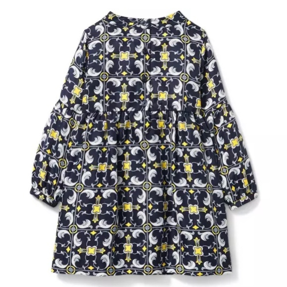 Janie and Jack Medallion Scarf Print Dress Navy Yellow White 2t